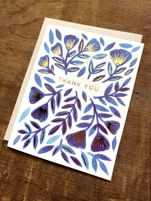 Blue floral Thank You Foil Stamped Cards, Set of 6