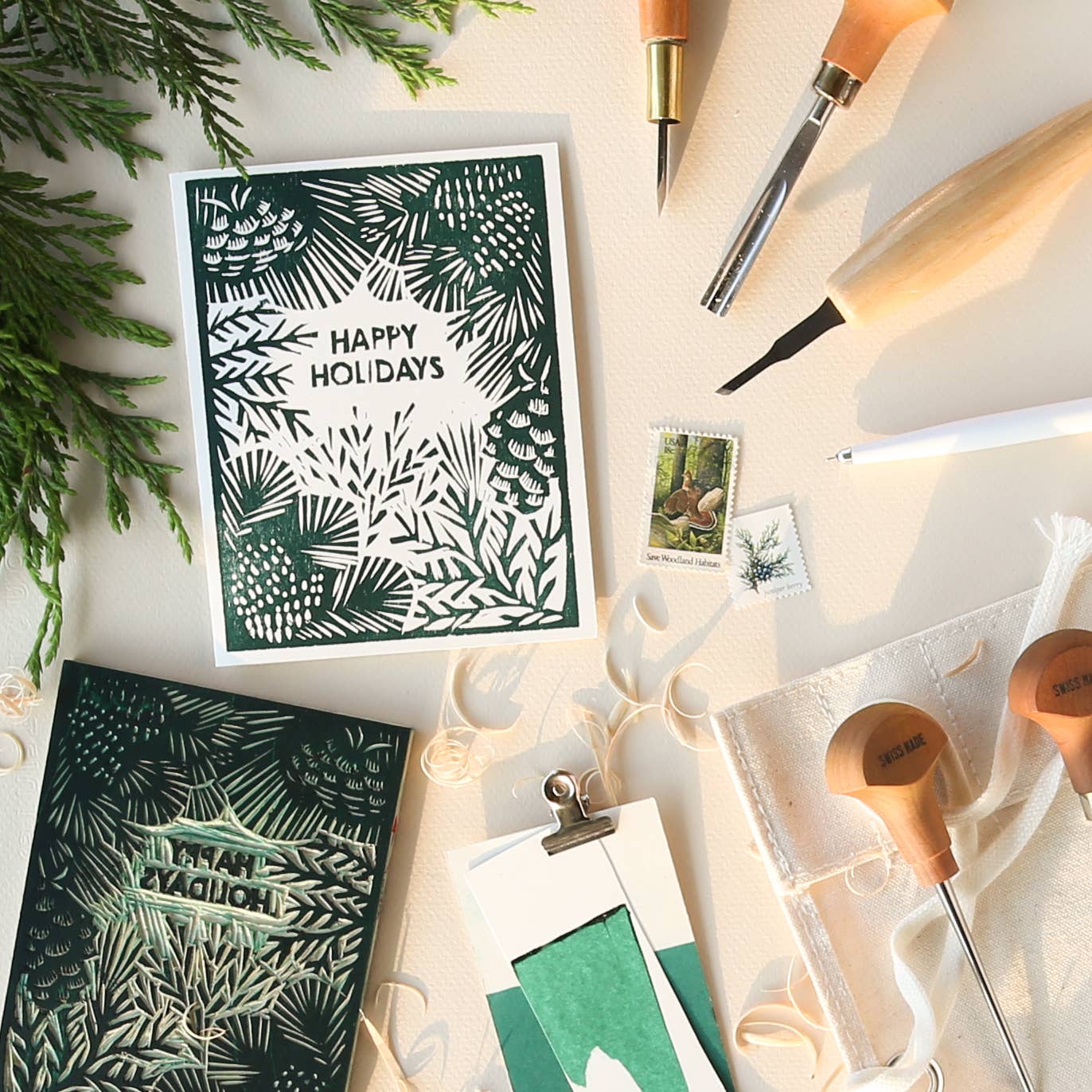 Happy Holidays (Greenery) Card by Heartell Press