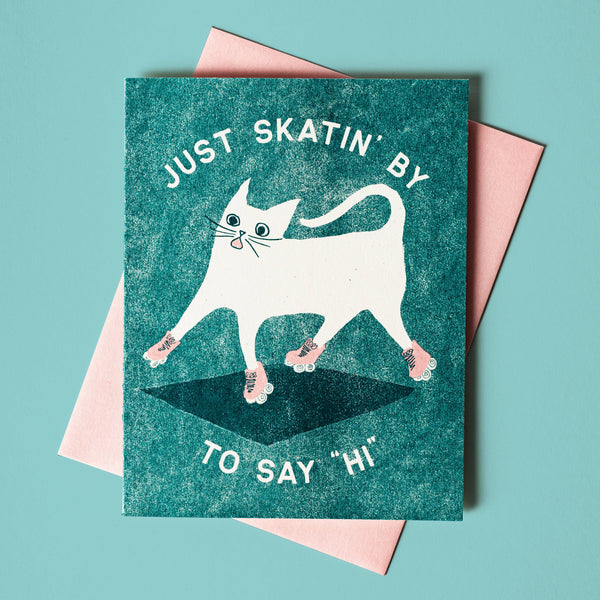 Just Skatin' By Cat on Rollerskates - Risograph Card