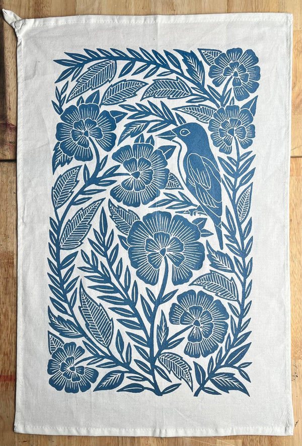 Katharine Watson Blue Block Printed Tea Towel
