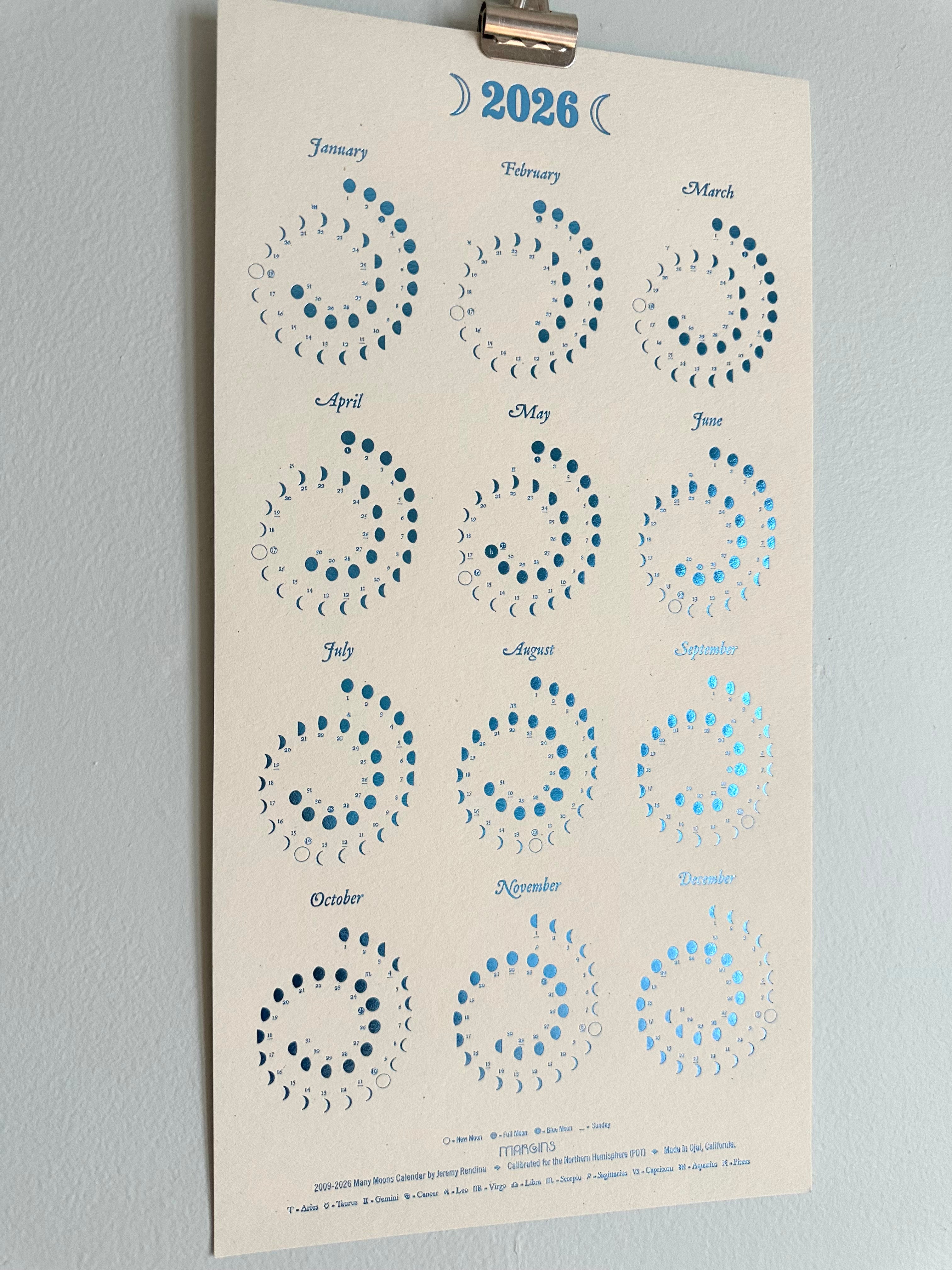 Margins 2026 Moon Calendar Ivory w/ Blue Foil