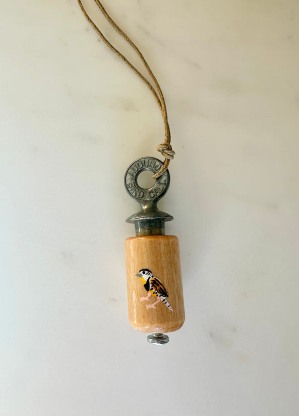 Small Adventure Painted Bird Call Necklace, Natural Wood