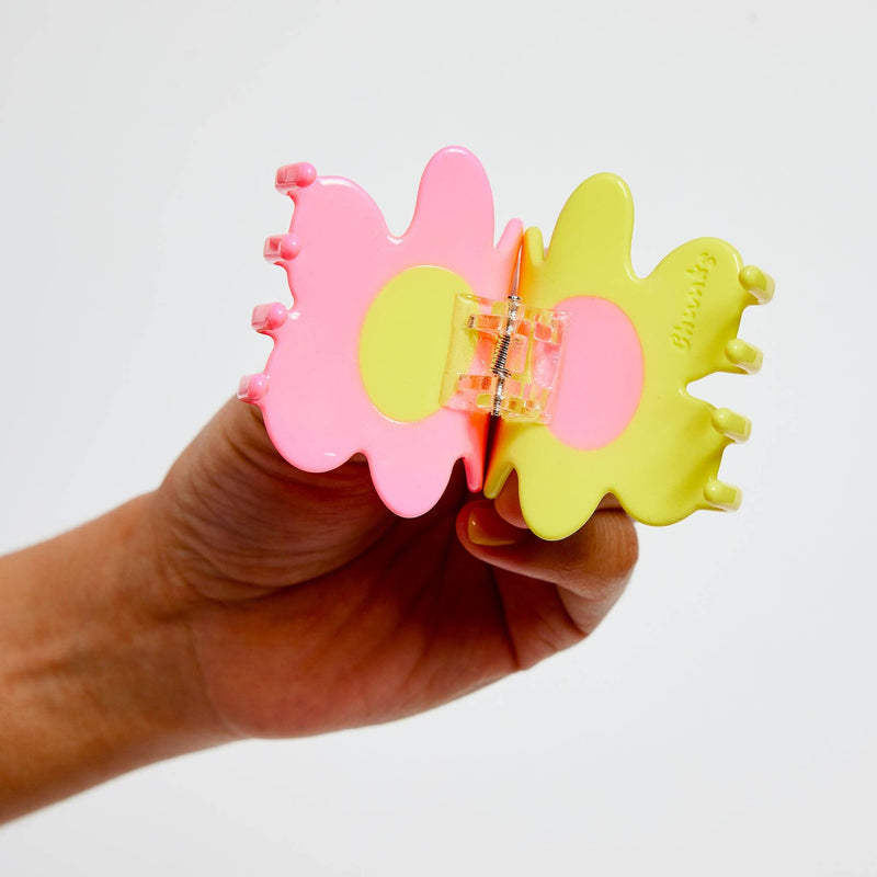 Flower Hair Claw in Yellow + Pink
