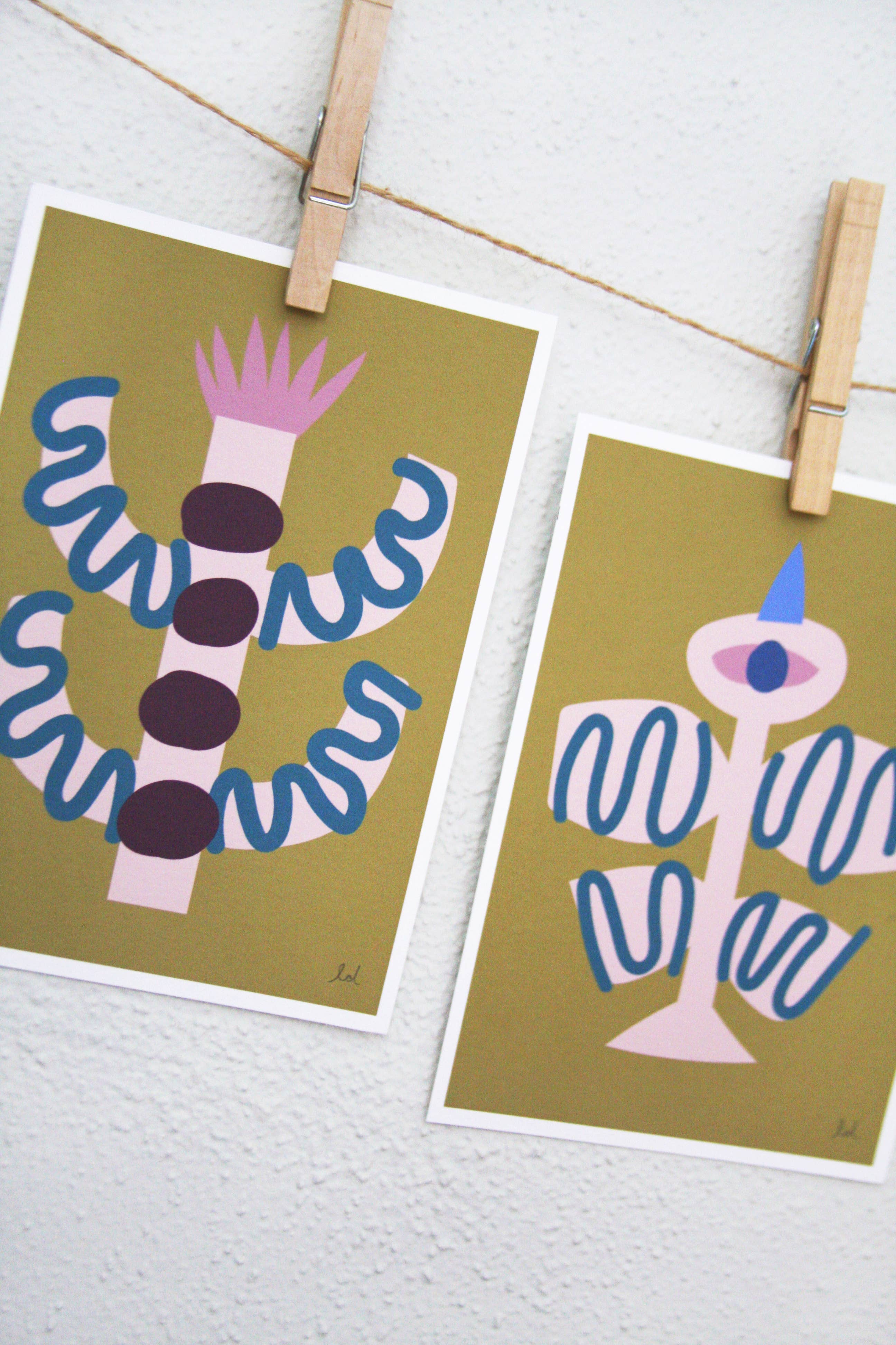 Bird and Flower Set by Leah Duncan – Ochre; 5 x 7 (3 prints)