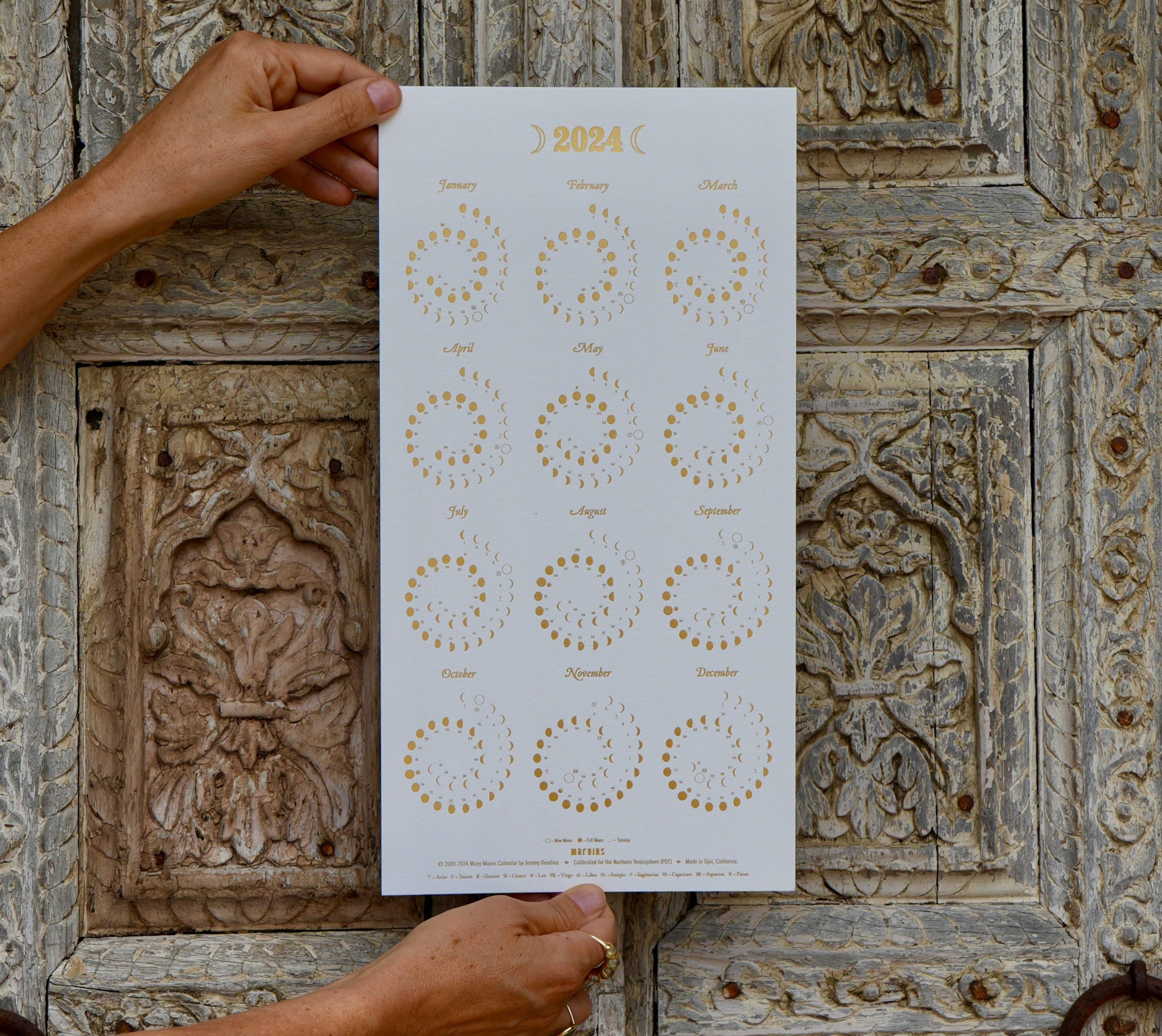 2024 Moon Calendar Gold Foil on Pearl White – Family of Things