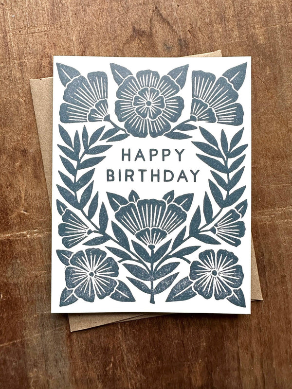 Katharine Watson Happy Birthday Block Printed Card – Dark Blue