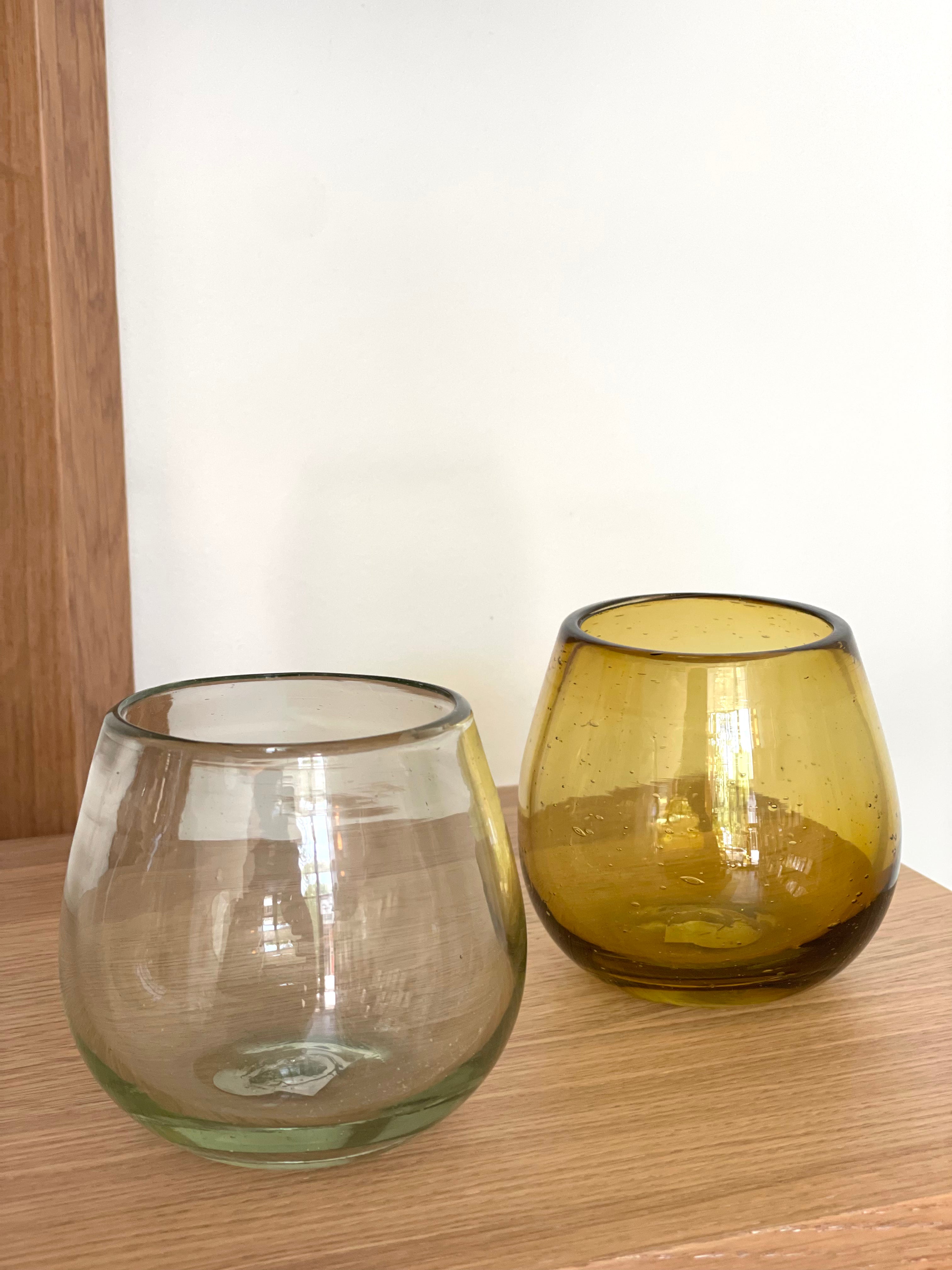 Handblown Yellow Colored Stemless Wine Glass