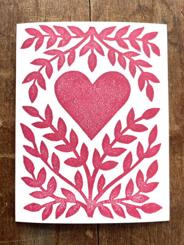 Katharine Watson Heart Leaf Block Printed Blank Card