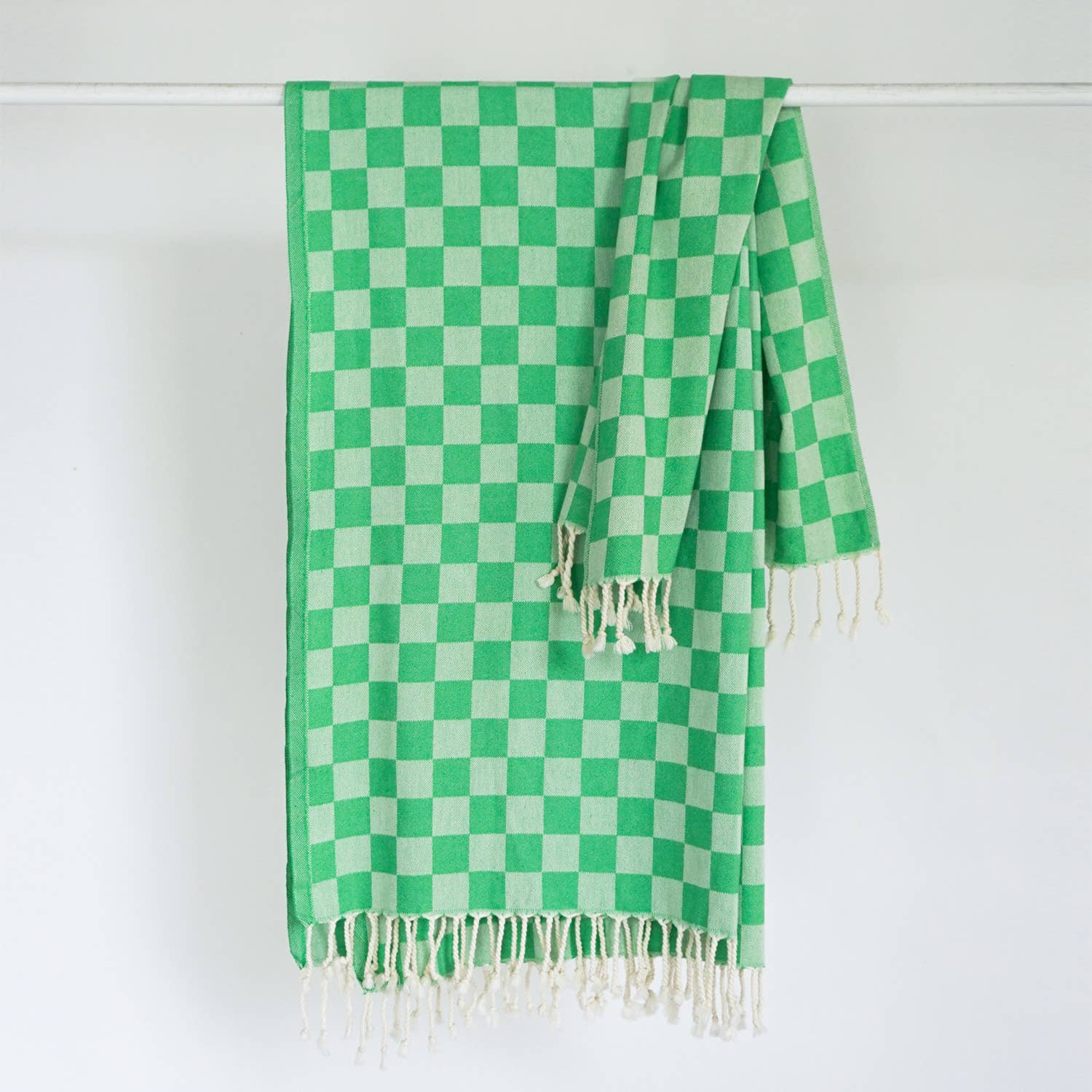 State the Label Green Check Turkish Towel Hand Towel