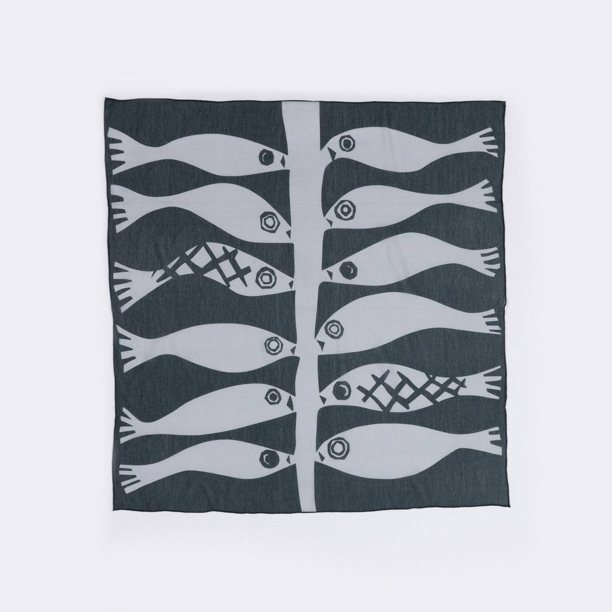 Cotton / Silk Fish Bandana – Grey and Navy