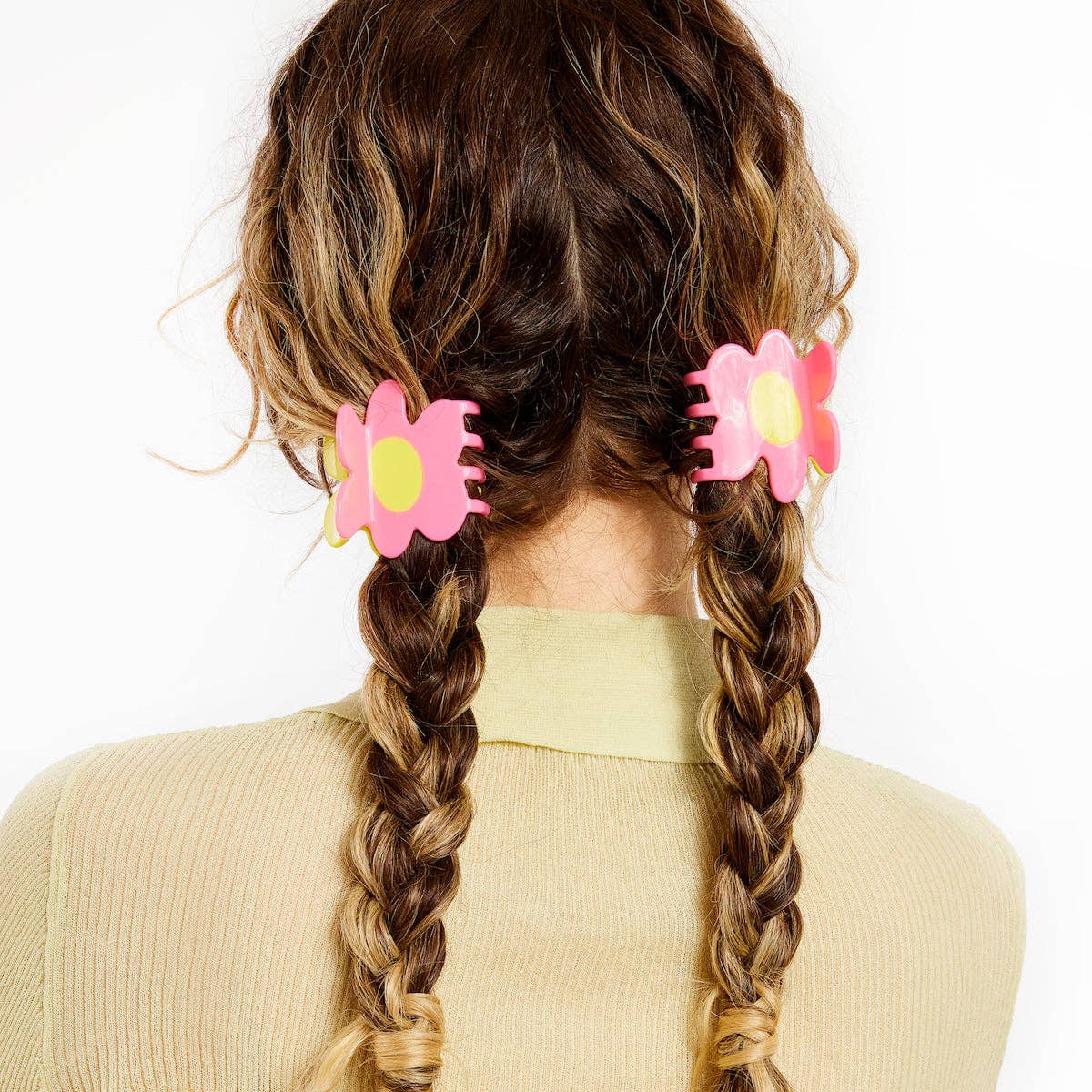 Flower Hair Claw in Yellow + Pink