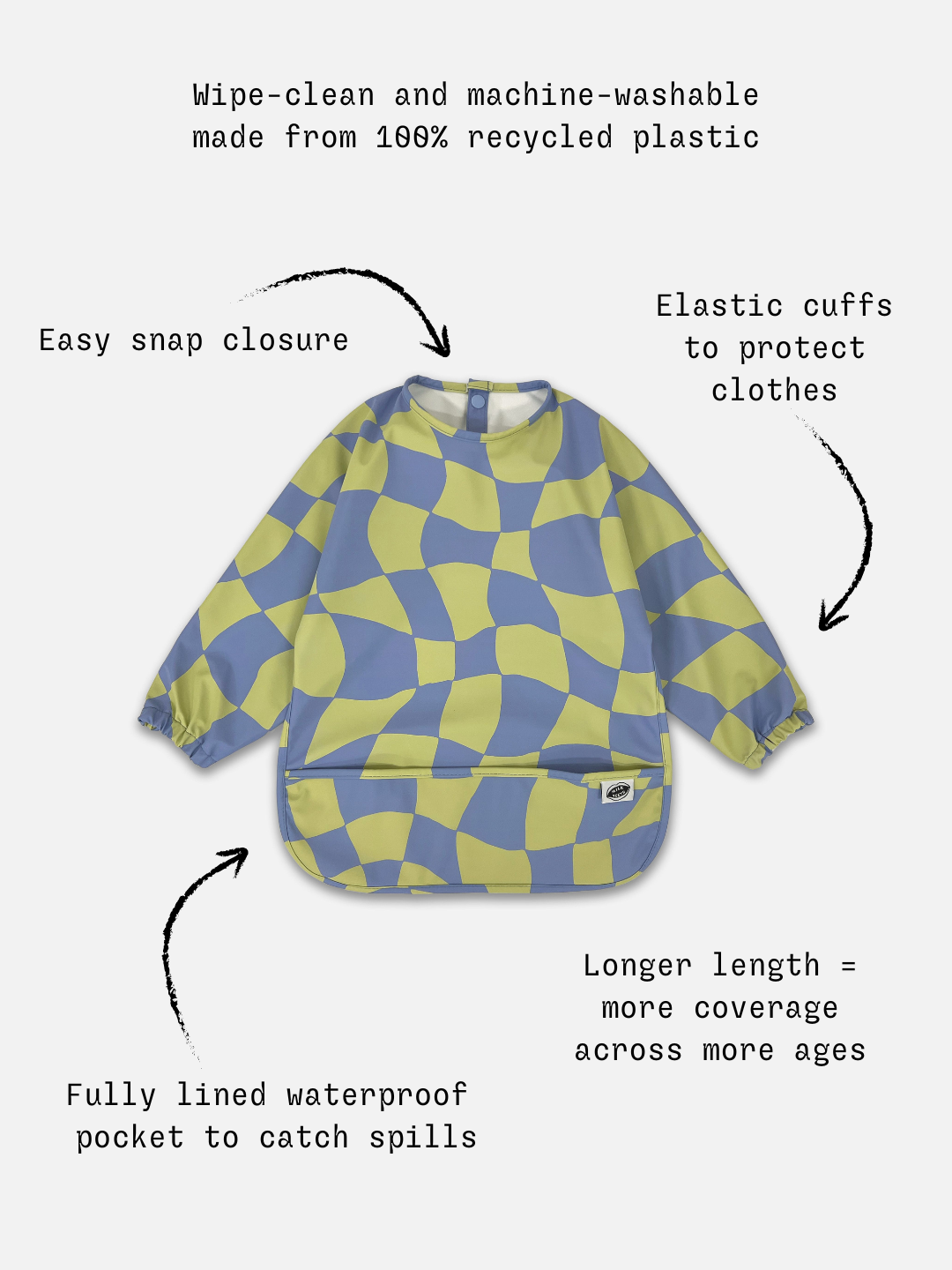 Milk Teeth Children's Smock Bib – Green Checkers