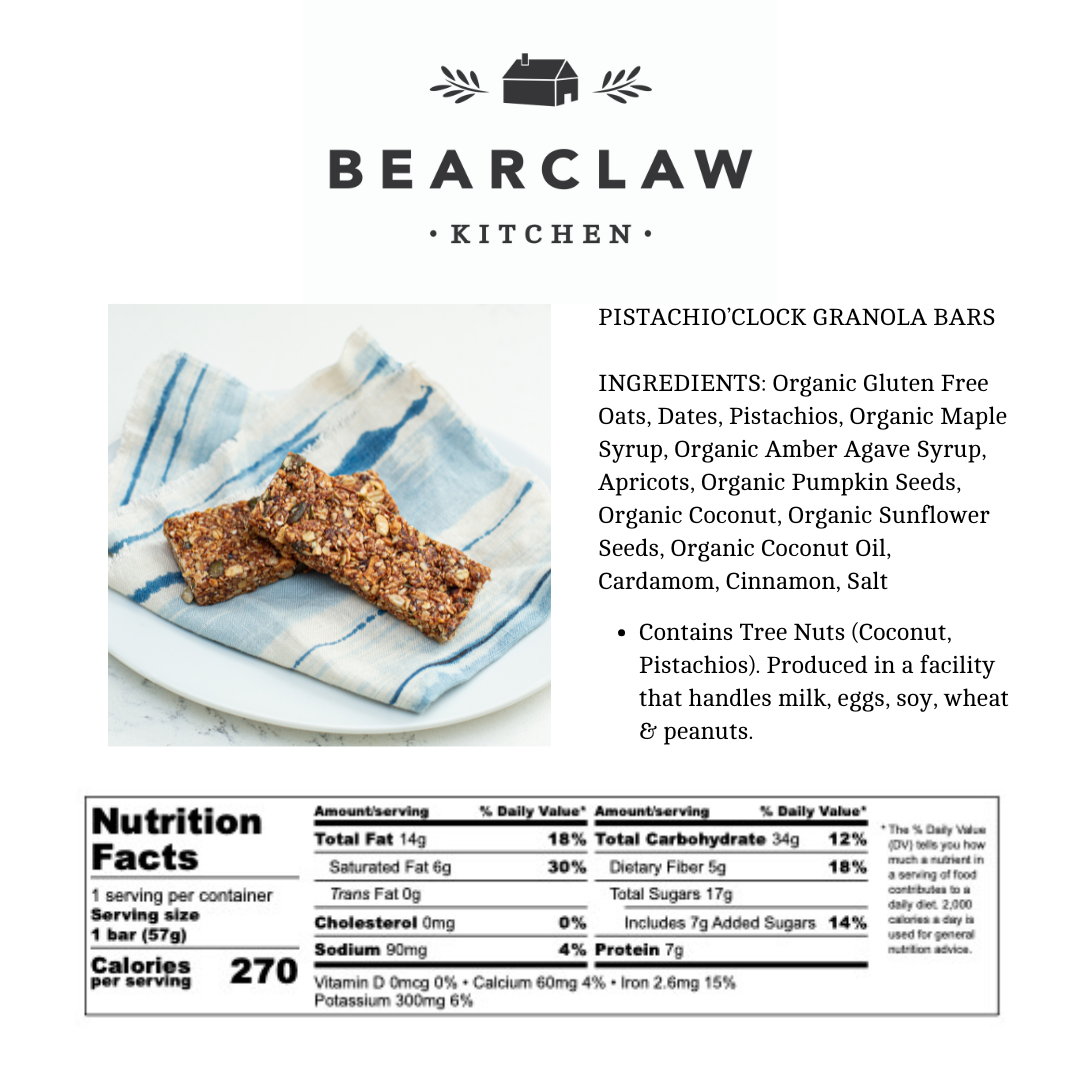 Bearclaw Kitchen Pistachio'Clock Granola Bar