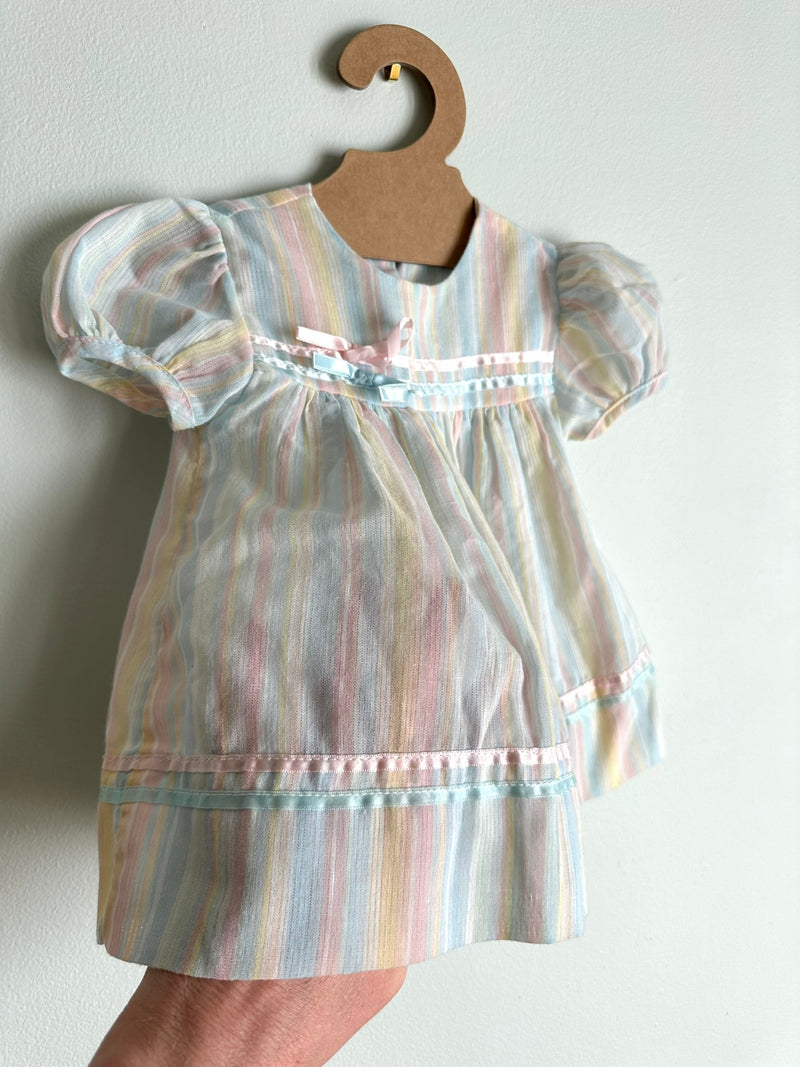 Vintage Baby Lightweight Pastel Stripe Dress, 12 mos