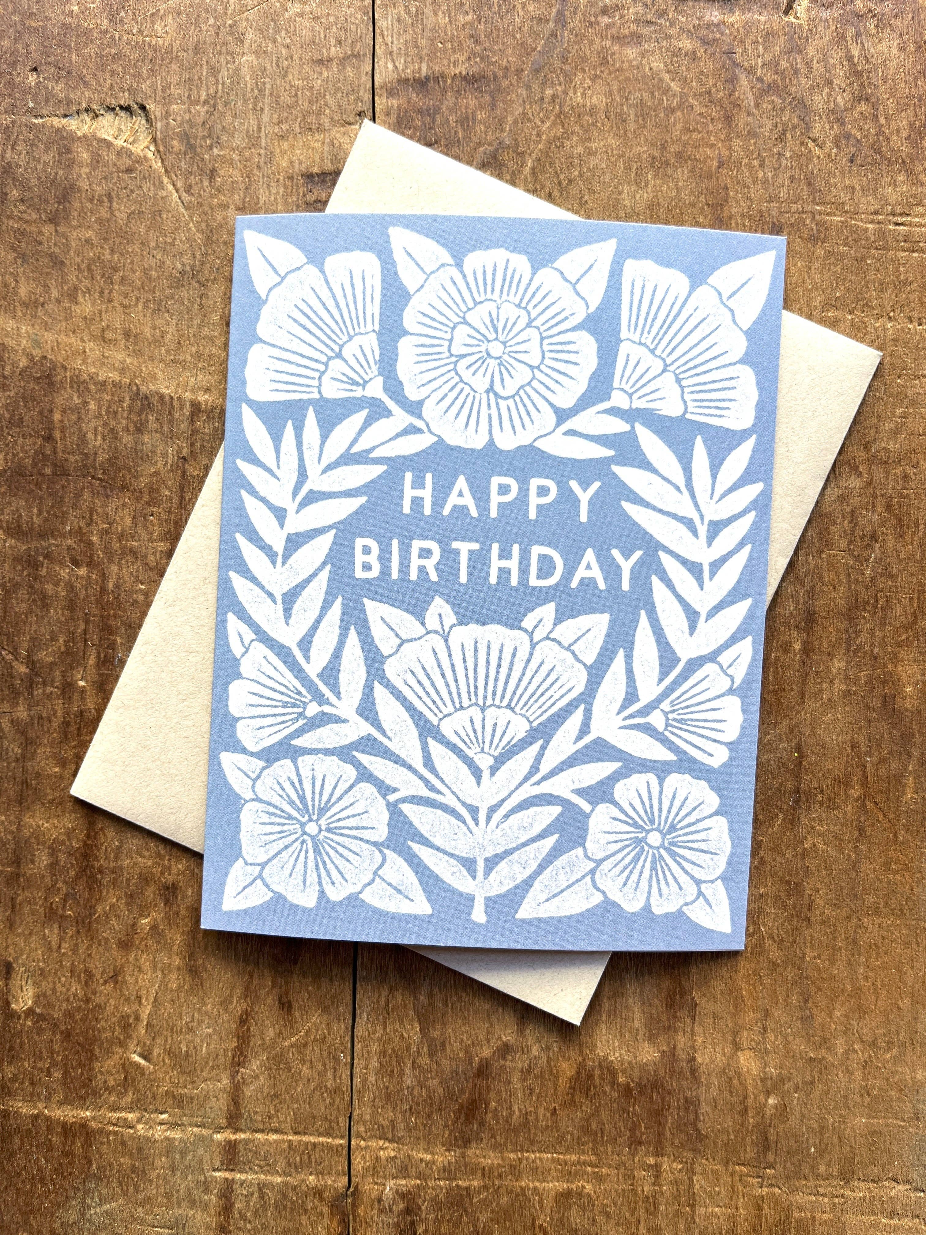 Happy Birthday Light Blue Floral Greeting Card