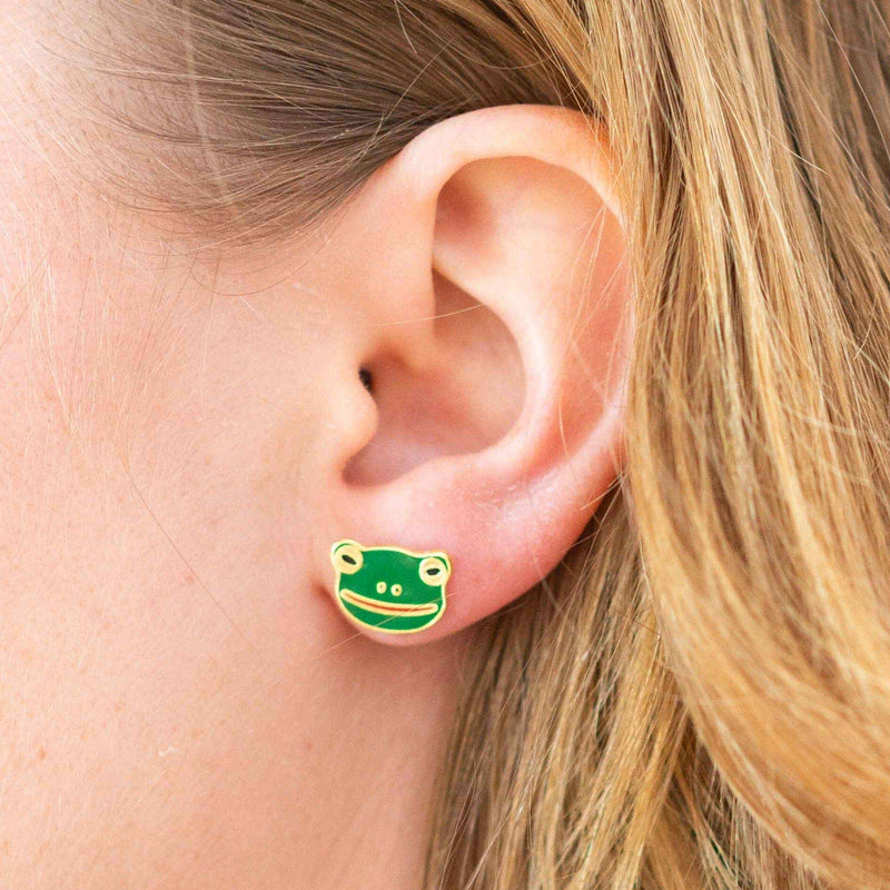 22k Gold Frog Enamel Earrings