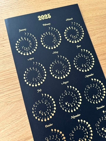 2025 Moon Calendar Gold Foil on Black