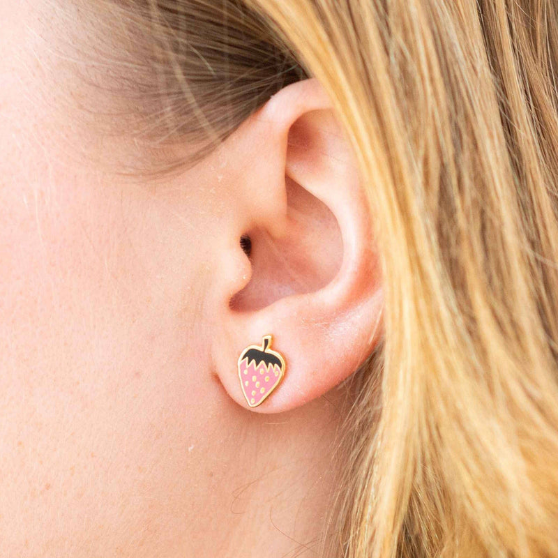 Jenny Lemons 22k Gold Strawberry Enamel Earrings