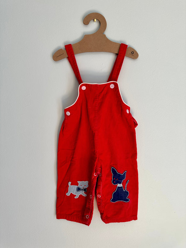 Vintage Baby Dog & Kittie Jumpsuit – Red Corduroy, 9-12 mos