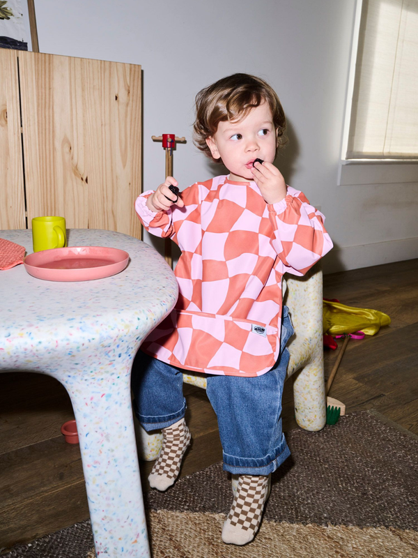 Milk Teeth Children's Smock Bib – Pink Checkers