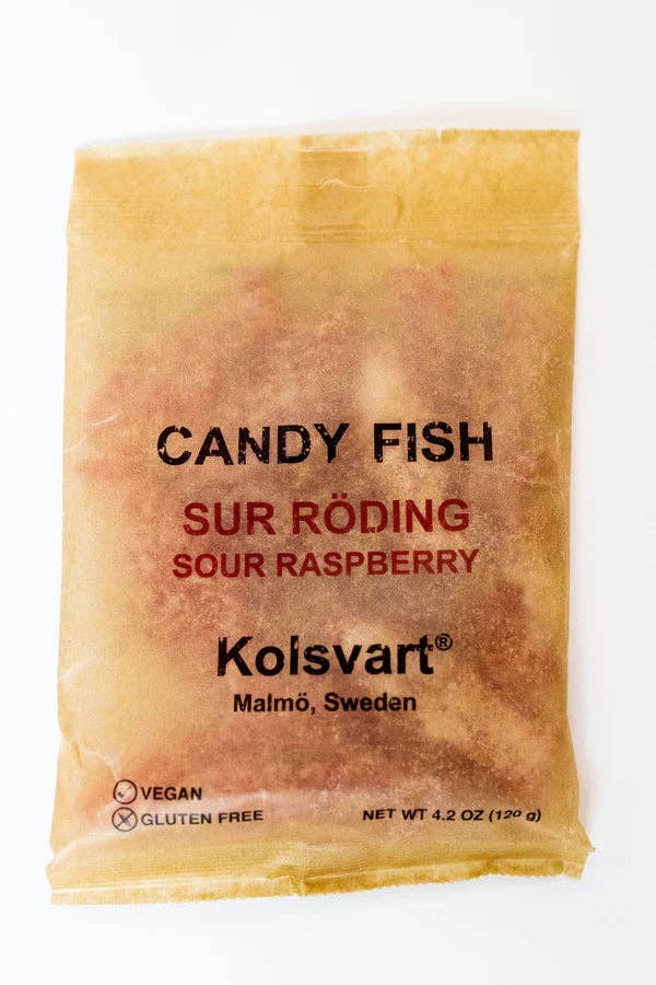 Kolsvart Sour Raspberry Gummy Swedish Fish 4.2oz Bag