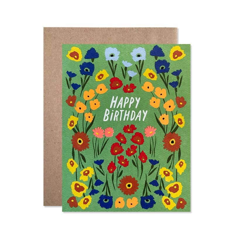 Happy Birthday Green Garden Floral Card