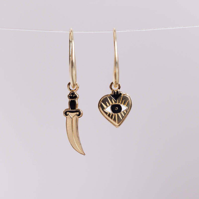 Heart & Dagger Gold Gilded Earrings