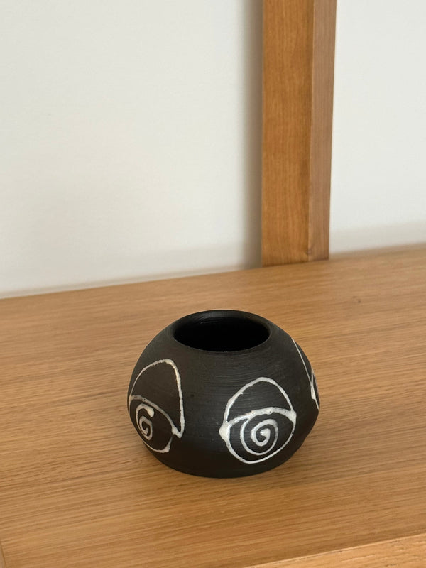 X-Small Black Vase with White Eyes (2 Avail)
