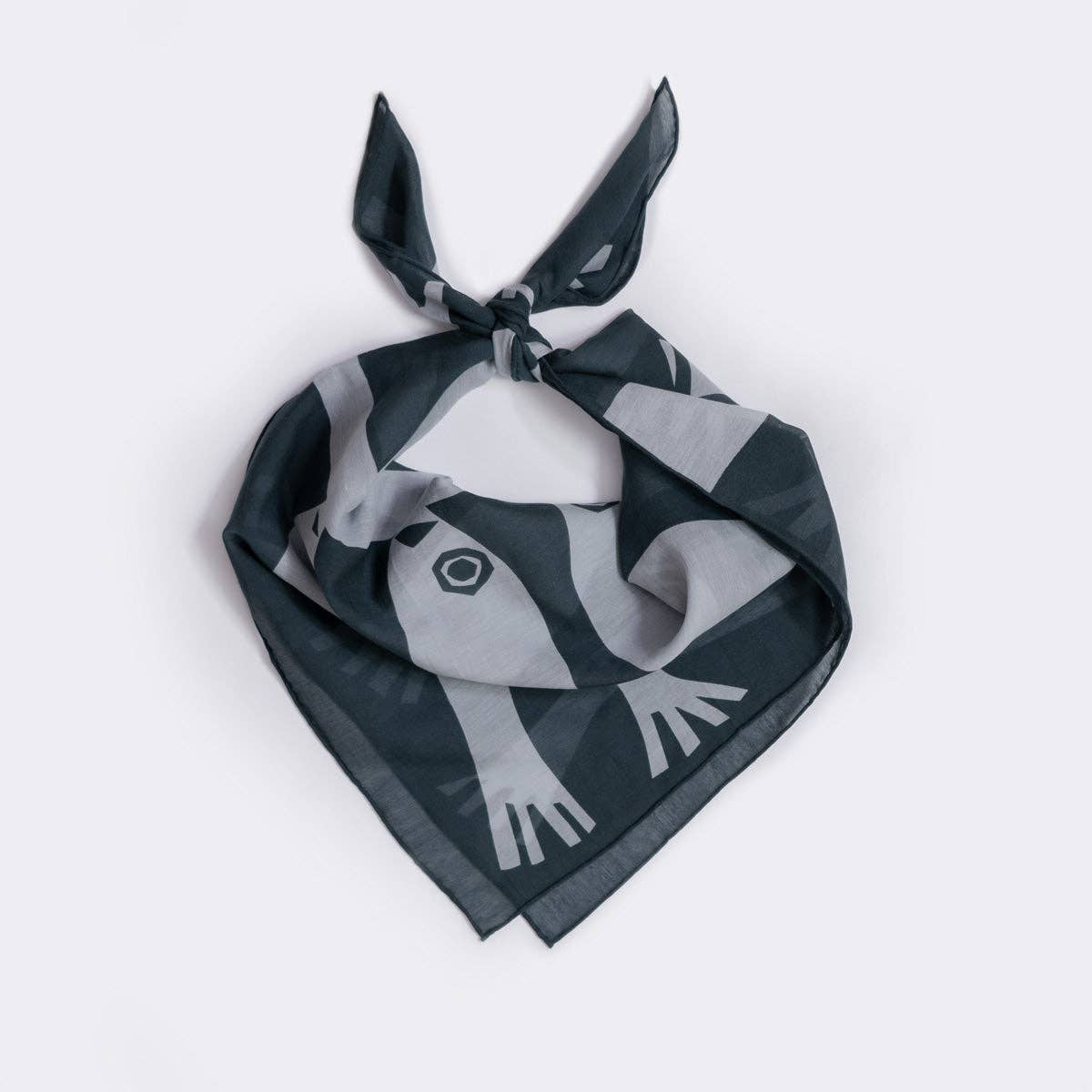 Cotton / Silk Fish Bandana – Grey and Navy