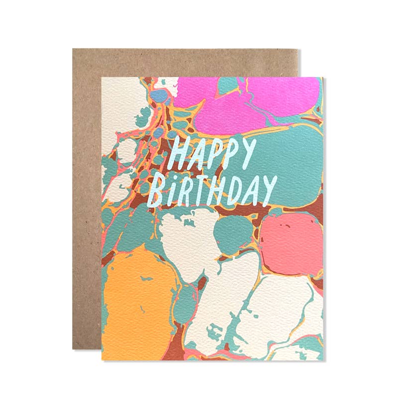 Happy Birthday Colorful Marbled Card