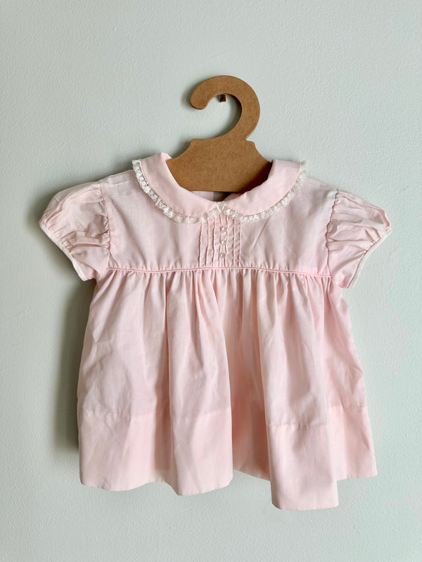 Vintage Baby Lightweight Pink Dress with Lace Trim, 9-12 mos