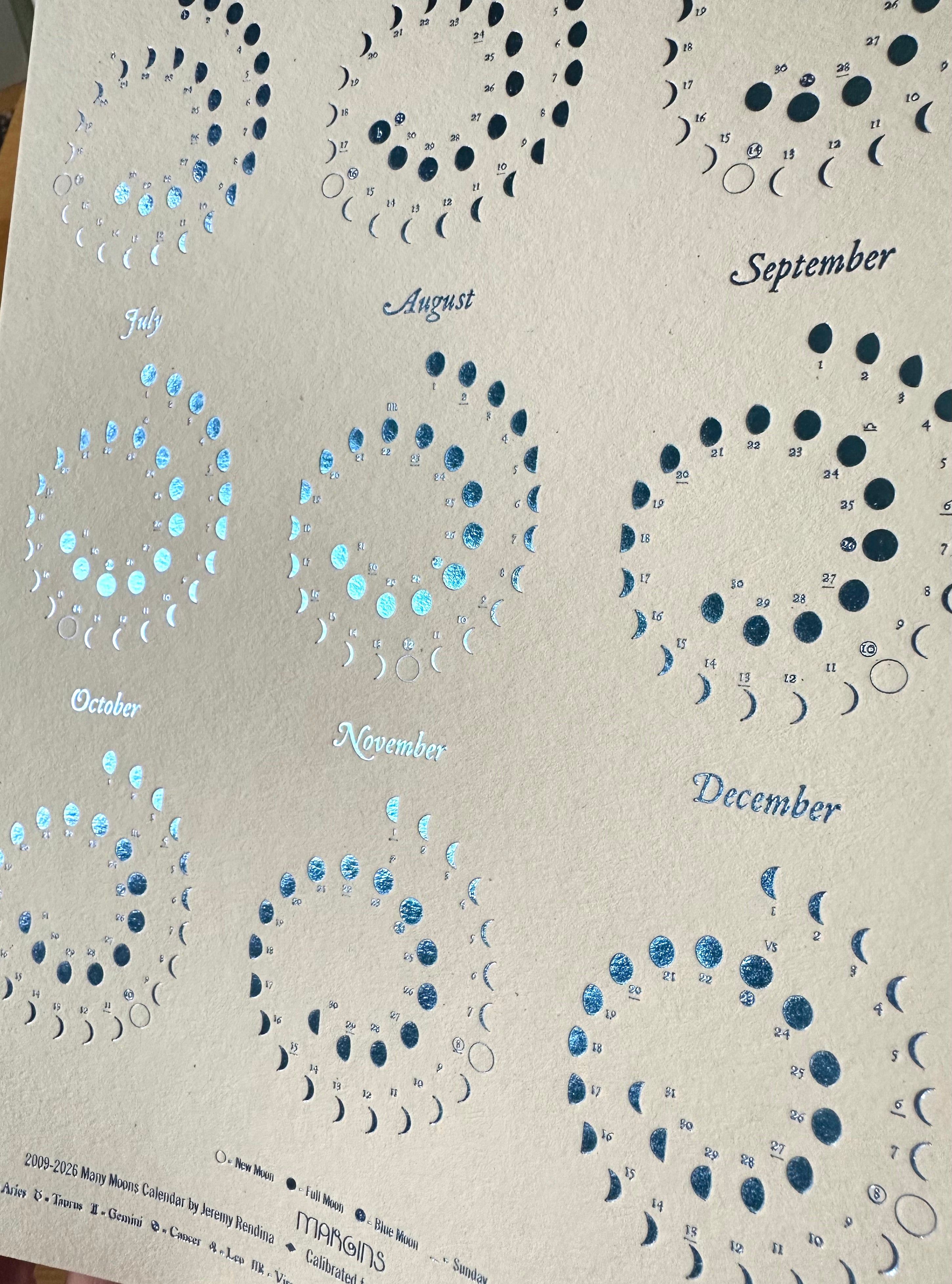Margins 2026 Moon Calendar Ivory w/ Blue Foil