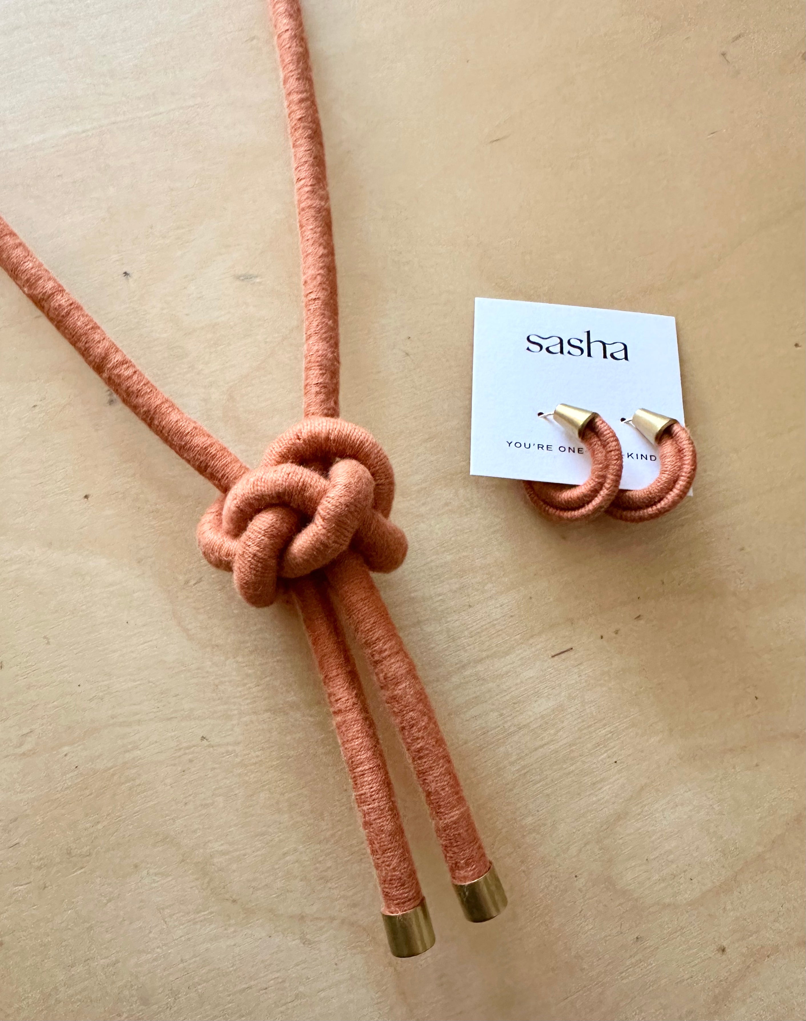 Lanyard Knot Textile Necklace: Dark Blush Cotton