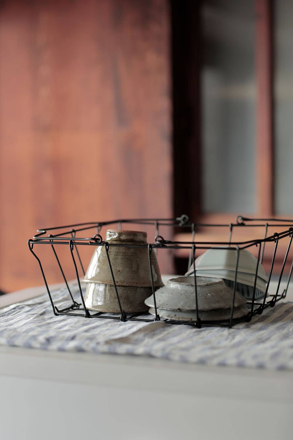 Fog Linen Black Wire Rectangle Grocery Basket