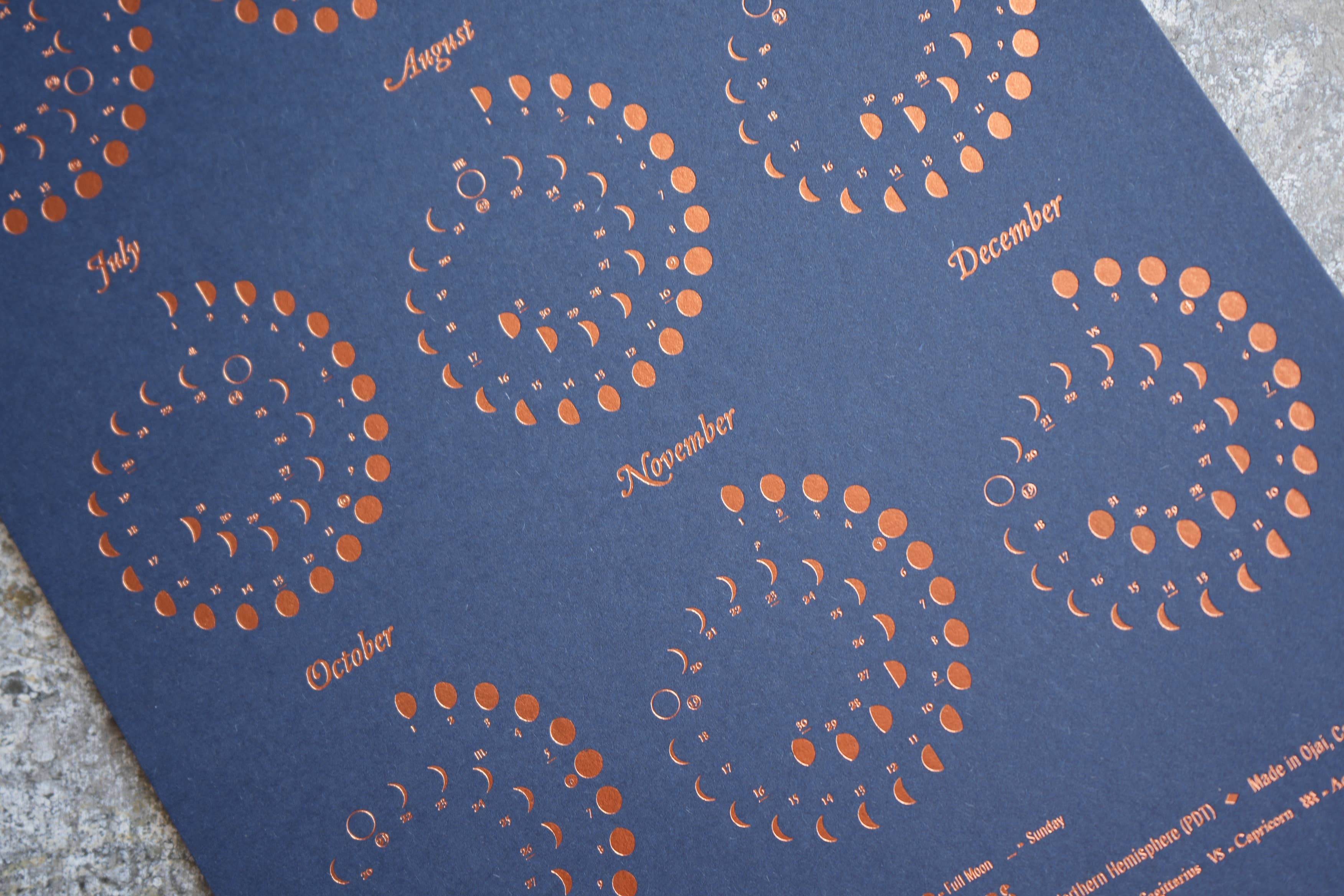 2025 Moon Calendar - Copper Foil on Night Sky blue