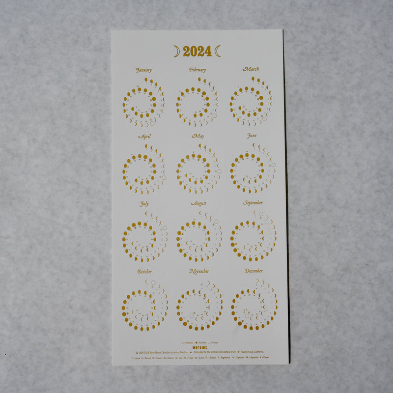 2024 Moon Calendar Gold Foil on Pearl White