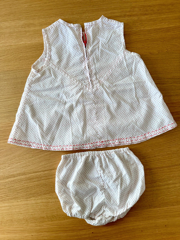 Vintage Baby White & Red Swiss Dot Baby Set with Bloomers, 6 mos