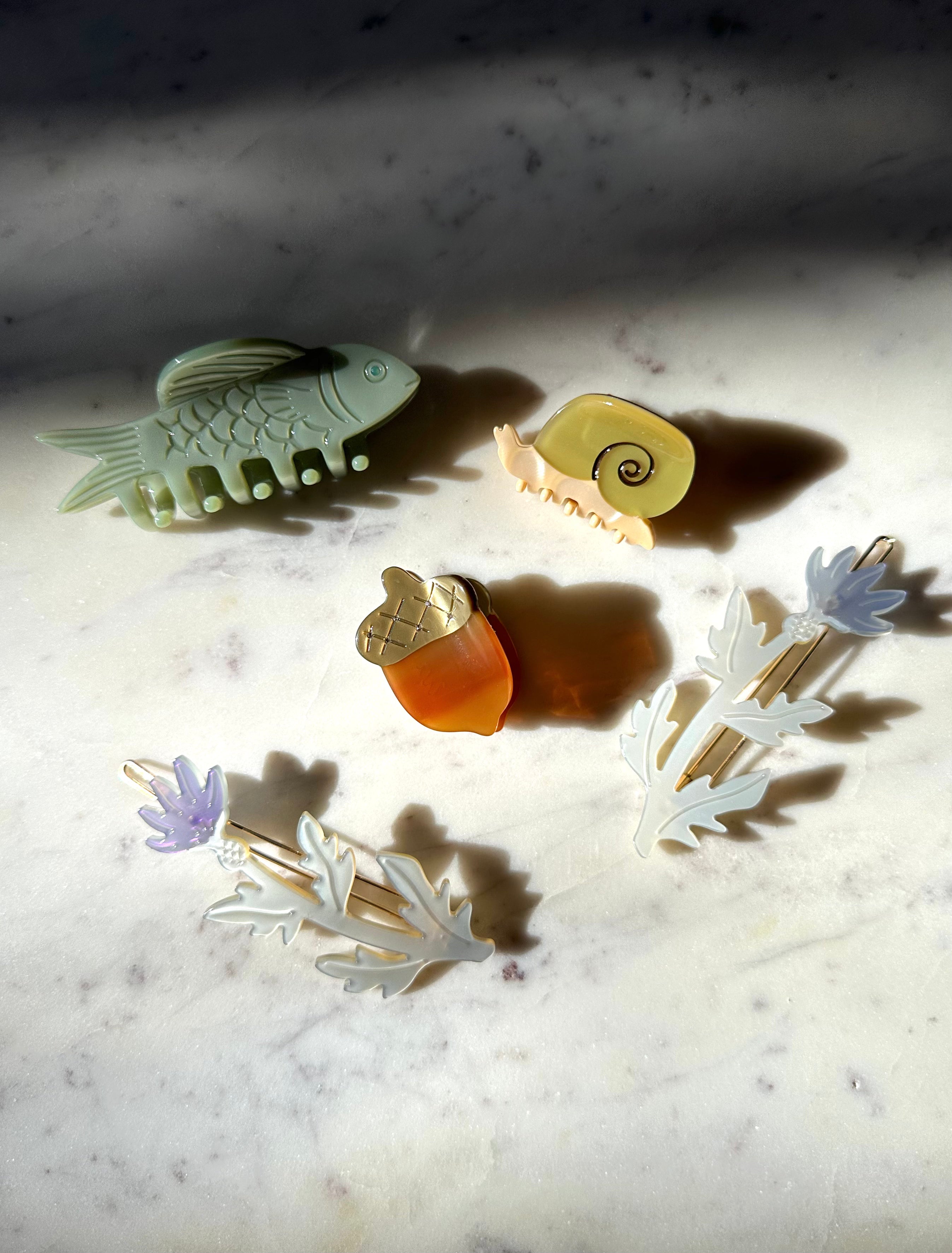 Winona Irene Acorn Jade Fish Hair Claw Clip