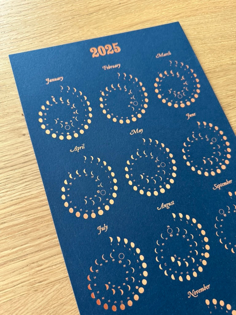 2025 Moon Calendar - Copper Foil on Night Sky blue