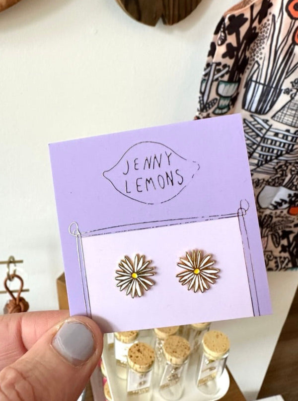 22k Gold Daisy Enamel Earrings Jenny Lemons