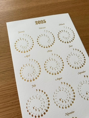 2025 Moon Calendar Gold Foil on White