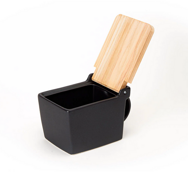 Bee House Ceramic Salt Box With Wooden Lid – Noble Black