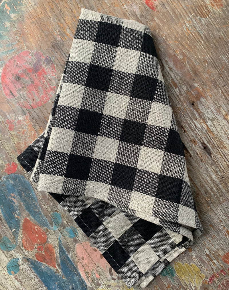 Fog Linen Thick Linen Kitchen Cloth – Black Check