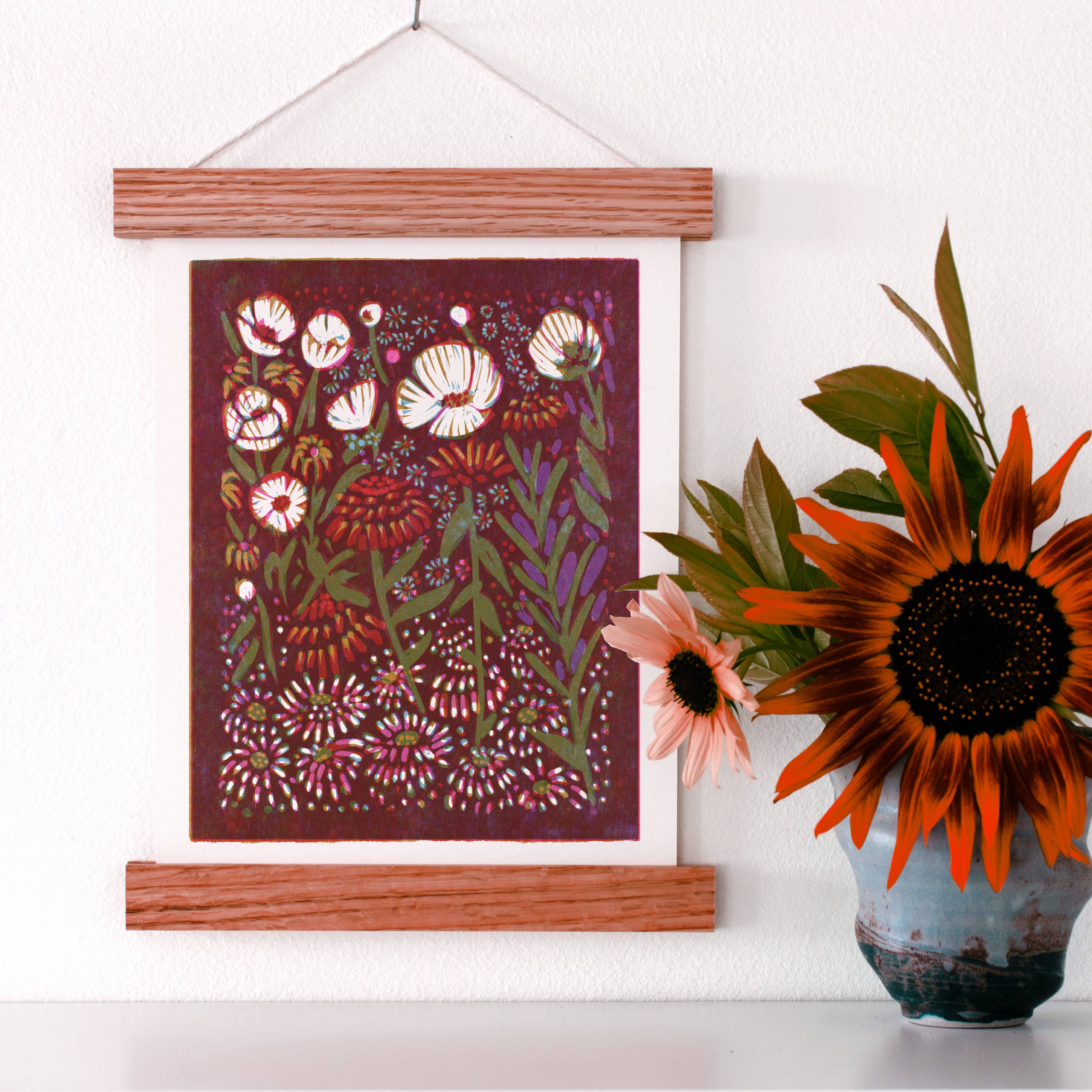 Zinnias and Anemones Art Print, 8 x 10"