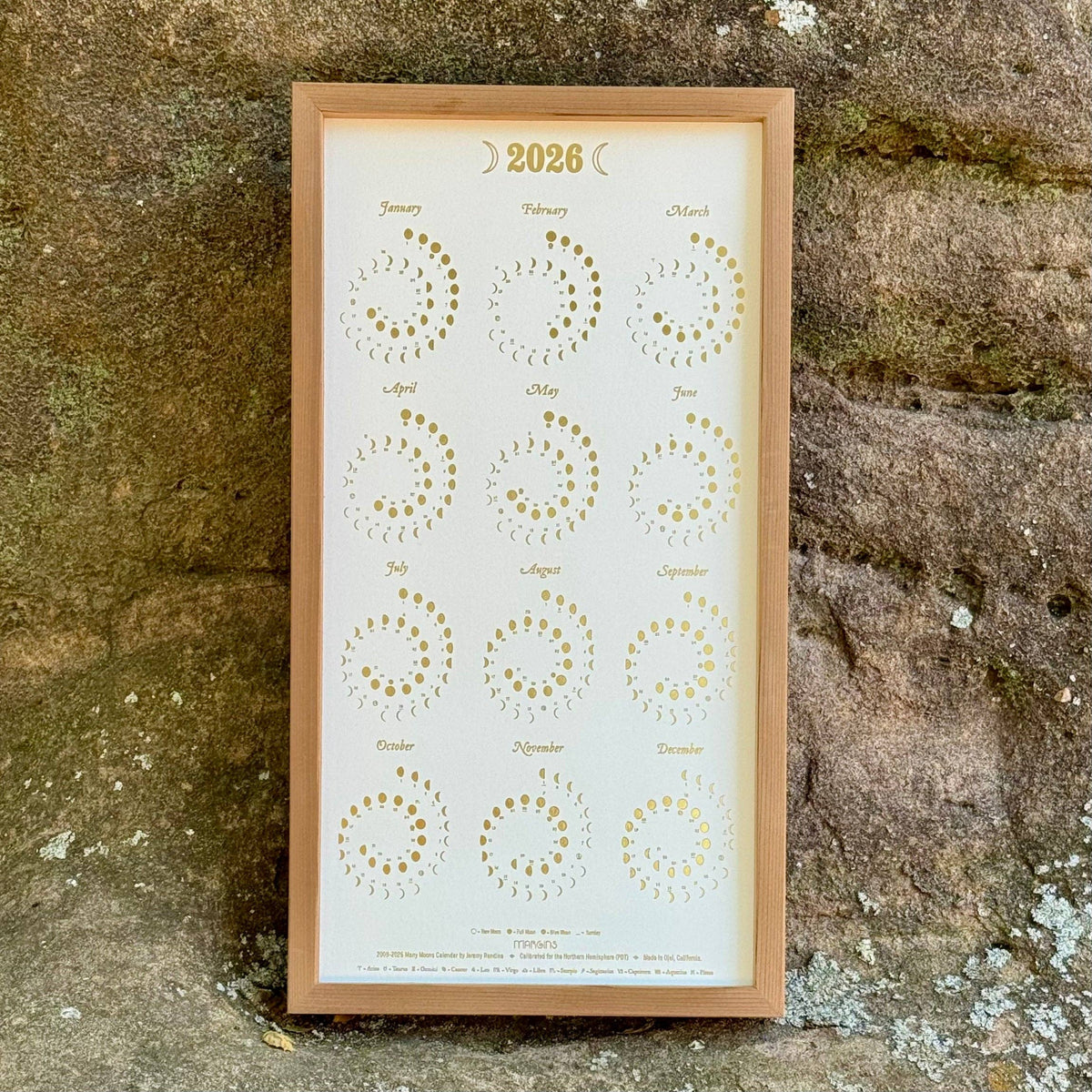 Margins 2027 Moon Calendar - Gold Foil on Pearl White, small