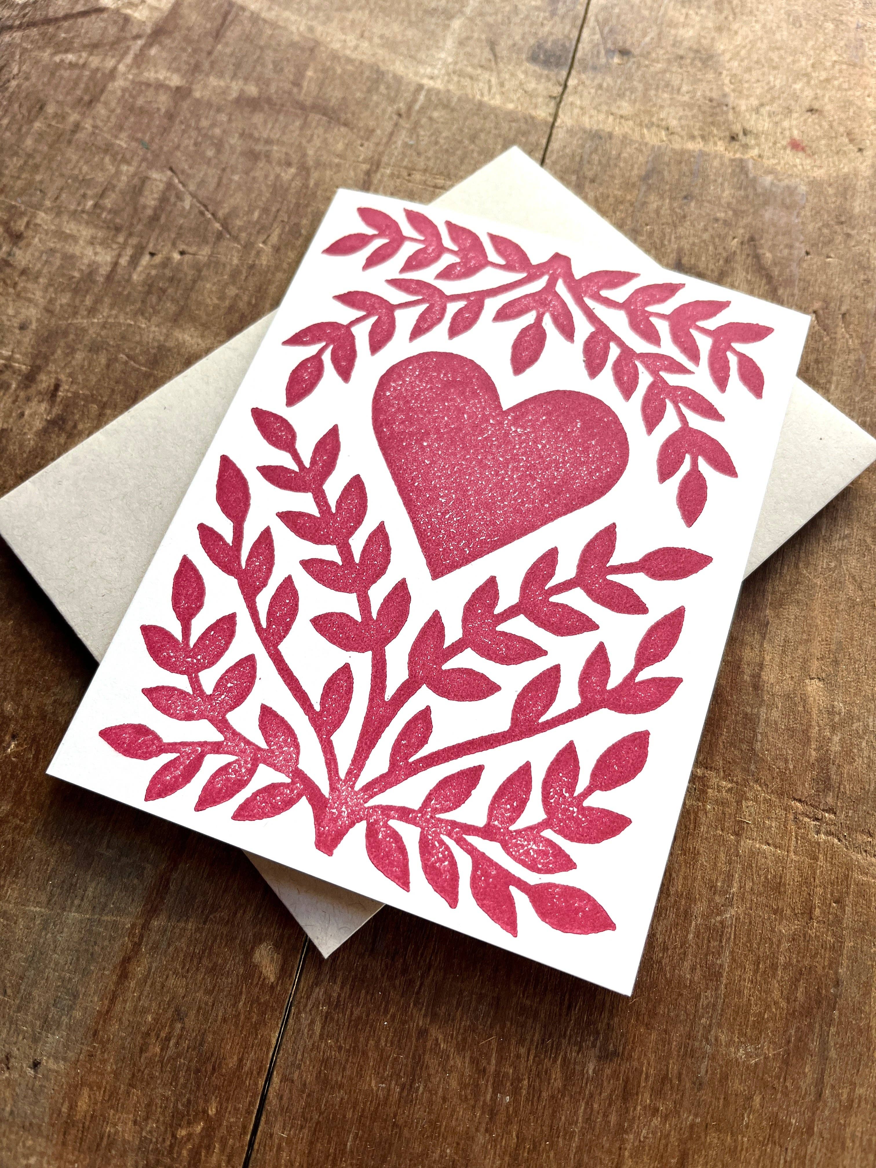 Katharine Watson Heart Leaf Block Printed Blank Card