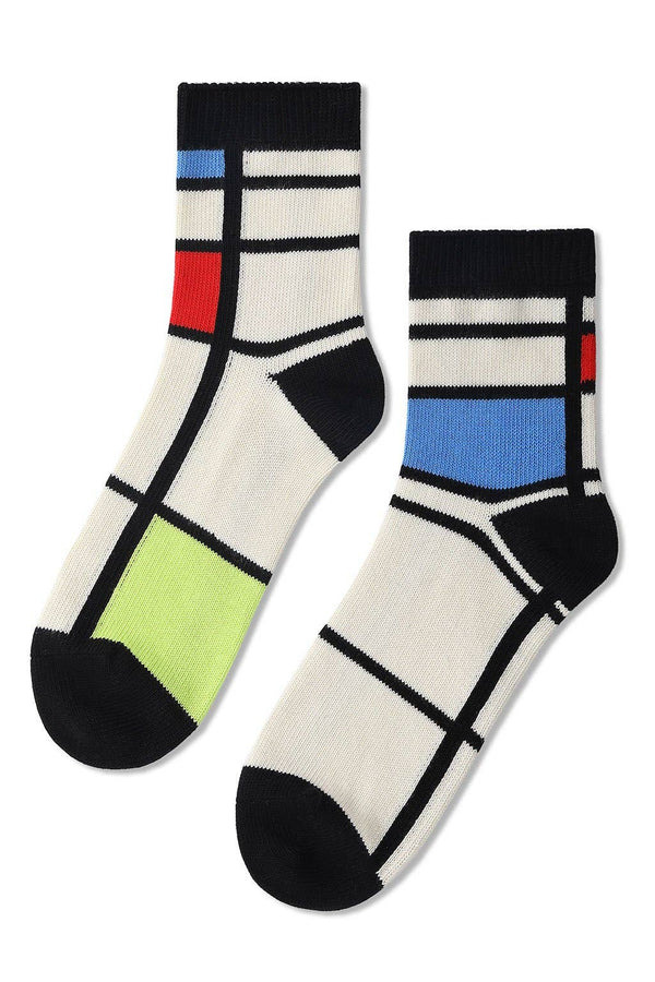 Mondrian Haus Grid Socks – Off White