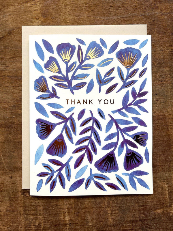 Blue floral Thank You Foil Stamped Cards, Set of 6
