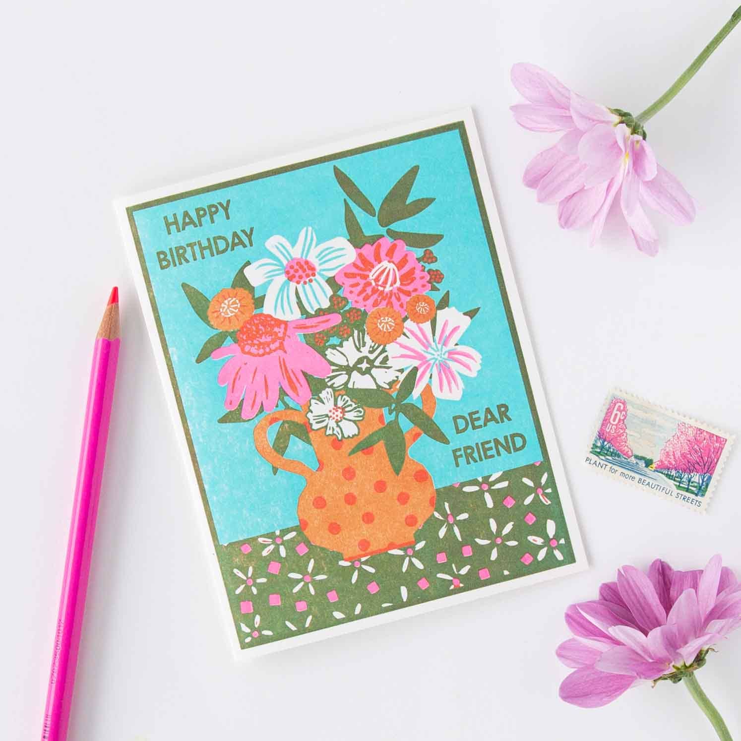 Happy Birthday Dear Friend Letterpress Card by Heartell Press
