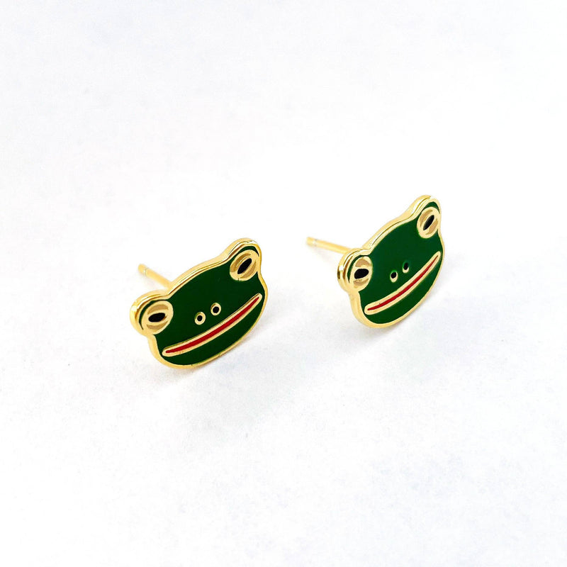 22k Gold Frog Enamel Earrings